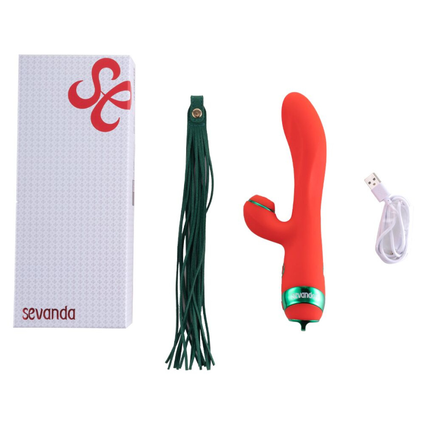 Вібратор-кролик з пульсацією та флогером LOCKINK SEVANDA Whip Vibrating Massage Wand, червоно-зелений фото 9