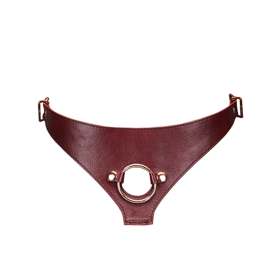 Кожаные трусы для страпона Liebe Seele Wine Red Strap on Harness, универсальный размер фото 2