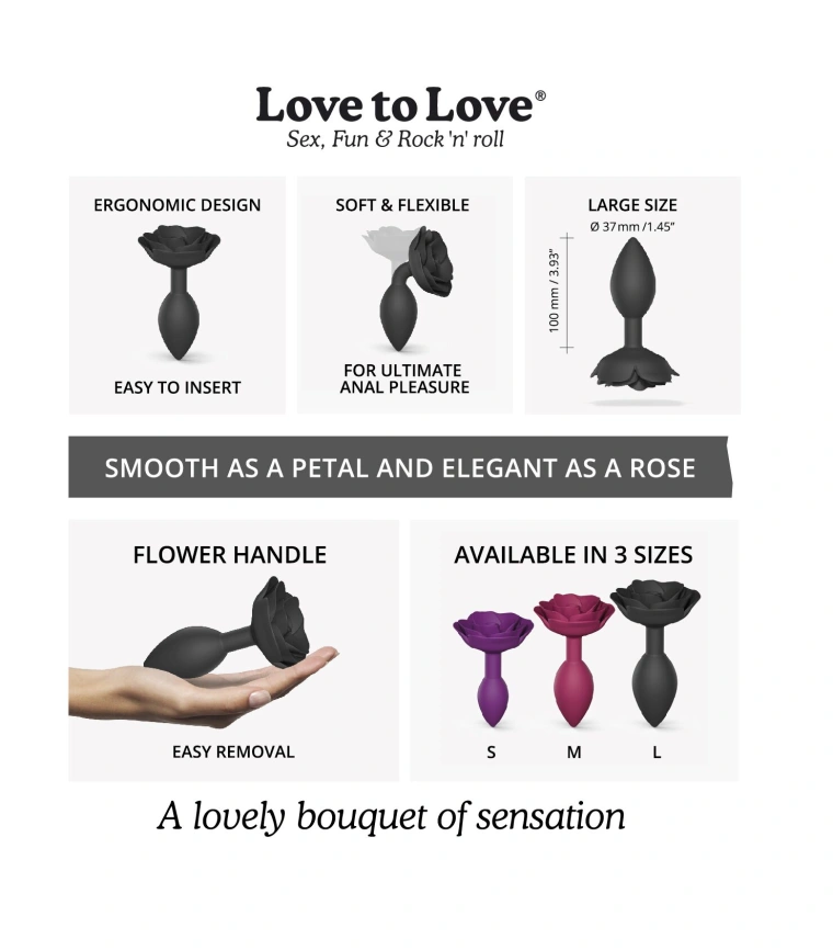 Силиконовая анальная пробка Love To Love OPEN ROSES L SIZE - BLACK ONYX фото 5