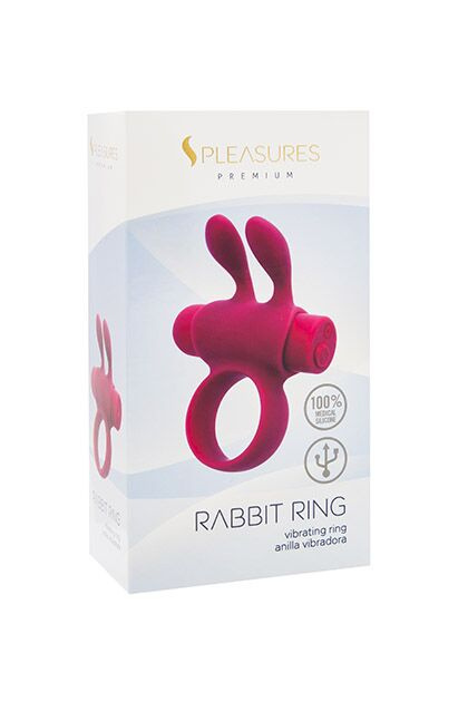 Ерекційне віброкільце S Pleasures Premium Rabbit Ring, рожеве, зі знімною віброкулею та вушками фото 2