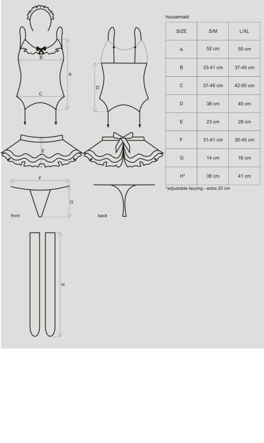 Еротичний костюм покоївки зі спідницею Obsessive Housemaid 5 pcs costume L/XL, чорно-білий, топ з пі фото 7