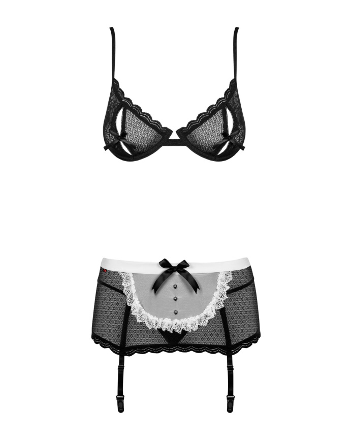 Еротичний костюм покоївки Obsessive Maidme set 5pcs S/M, бюстгальтер, пояс з фартухом, панчохи фото 5