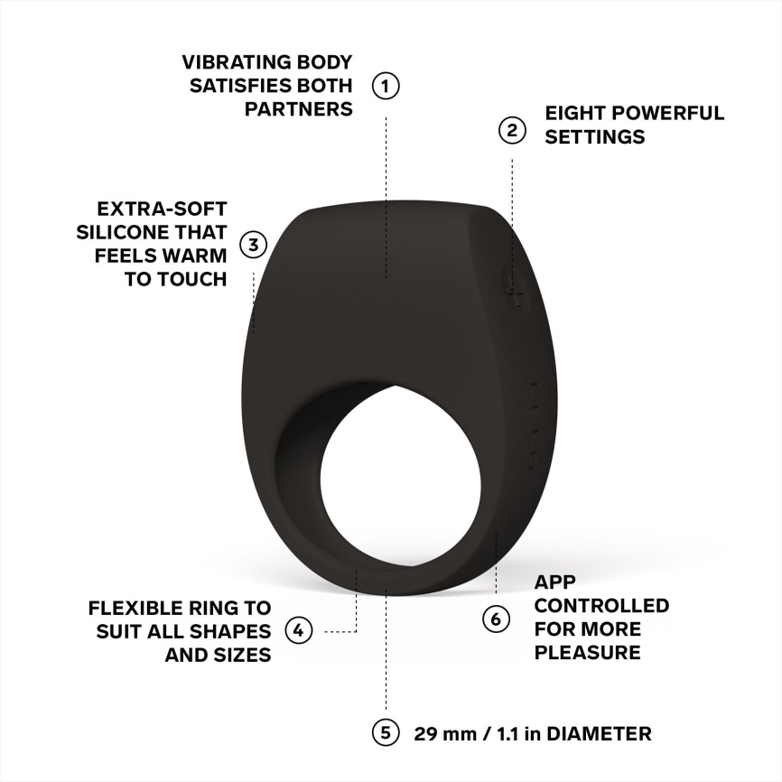 Ерекційне кільце з вібрацією LELO Tor 3 Black, керування зі смартфона фото 2