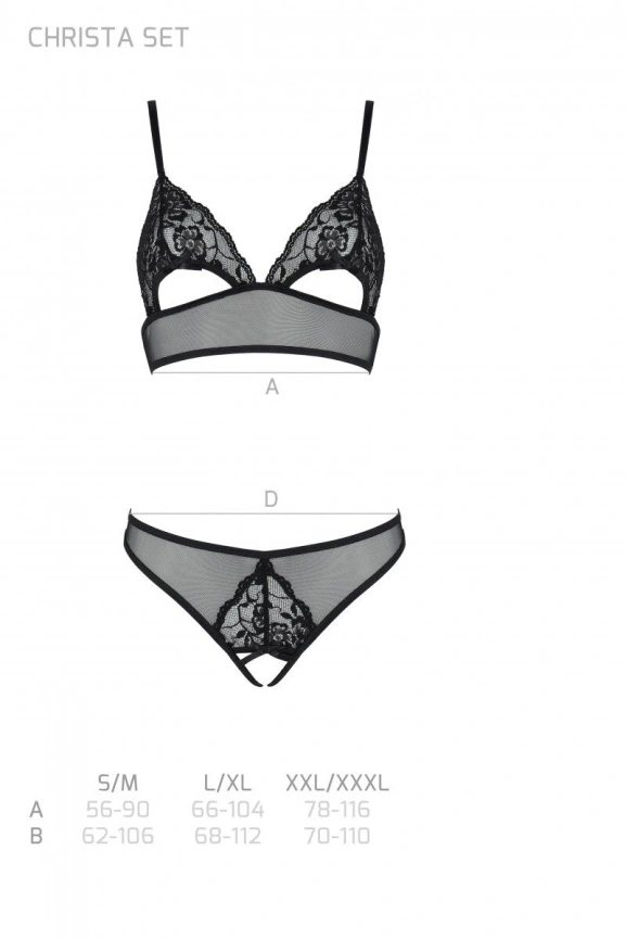 Комплект из браллета с ажурным лифом и открытыми трусиками Passion CHRISTA SET Open Bra L/XL black фото 5