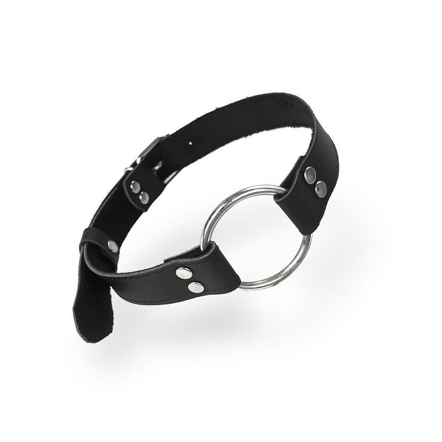Кляп металеве кільце на ременях Art of Sex – Gag Ring Metal, чорний, натуральна шкіра фото 2