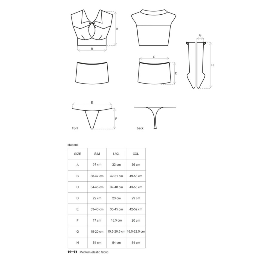 Еротичний костюм студентки Obsessive Student 4 pcs costume L/XL, топ, спідниця, стринги, гольфи фото 8