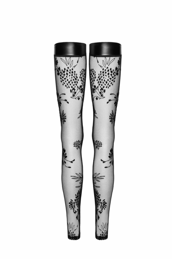 Панчохи без миска Noir Handmade F243 Tulle stockings with patterned flock embroidery, S фото 5