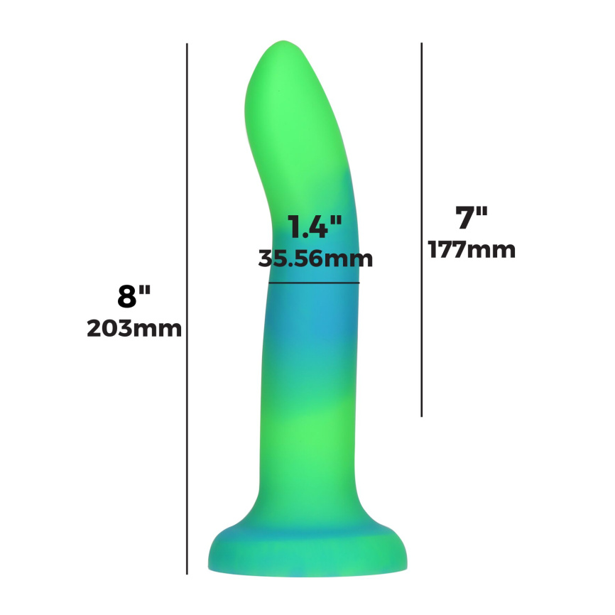 Фалоімітатор, що світиться в темряві, ADDICTION Rave 8″, Glow in the Dark Dildo Blue Green, 20,3 см фото 4