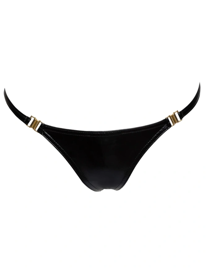 Трусики с мокрым эффектом Noir Handmade P008 Powerwetlook panty with gold clasp, L, на застежках фото 4