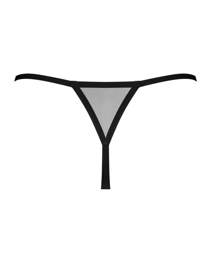 Трусики-стринги Obsessive Novenes crotchless thong, M/L, сетка, стрепы, украшение со стразами фото 4