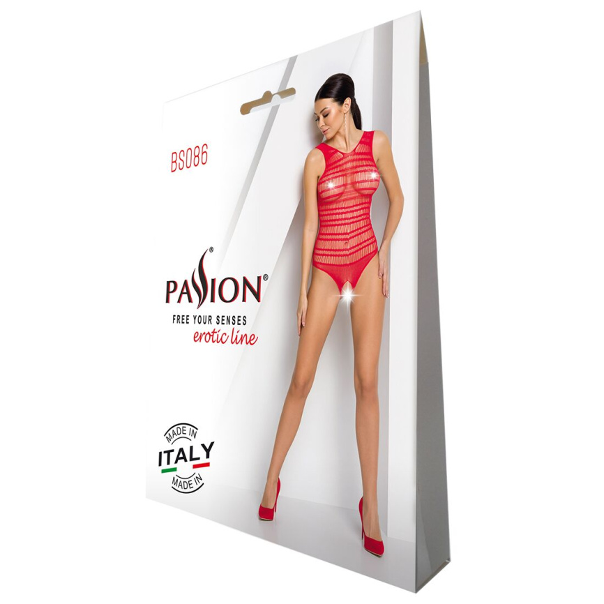 Бодістокінг з доступом Passion BS086 red, вертикальна сітка, виріз на спинці фото 4