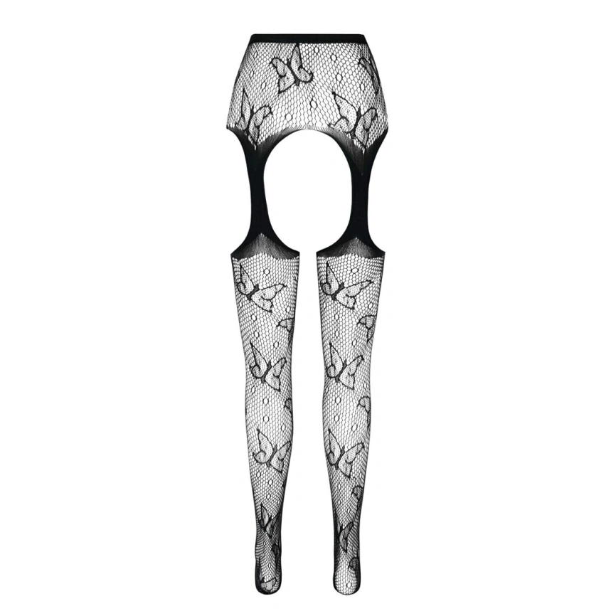 Эротические колготки-бодистокинг Passion ECO S001 black, с доступом, декор бабочки, подвязки фото 13