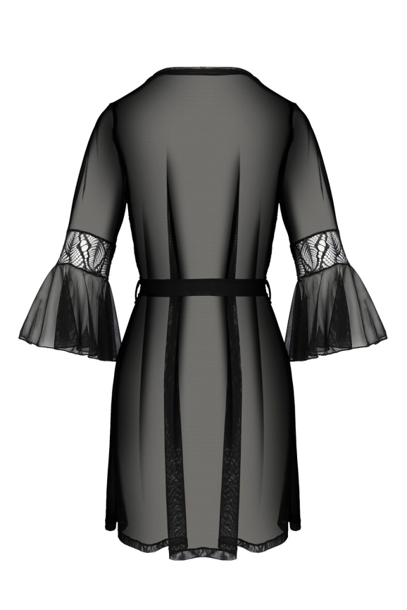 Пеньюар Passion LEAFA PEIGNOIR black, L/XL, довжина трохи вище коліна, широкі рукави, зав'язується на пояс фото 4