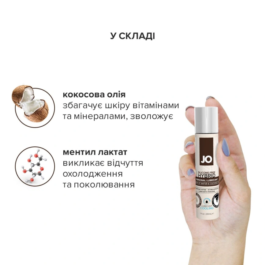 Охлаждающая смазка-крем с кокосовым маслом JO Coconut Hybrid COOLING (30 мл) белая фото 4