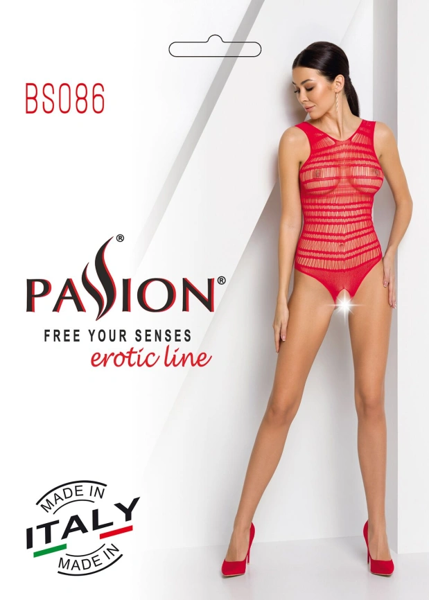 Бодистокинг с доступом Passion BS086 red, вертикальная сетка, вырез на спинке фото 8
