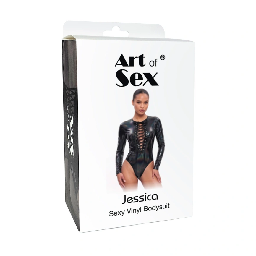 Виниловое боди с рукавами Art of Sex - Jessica, цвет красный, размер S фото 3
