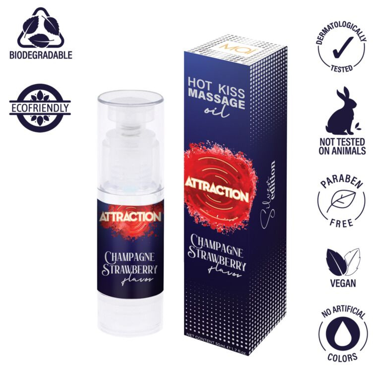 Їстівна масажна олія MAI Attraction Champagne Strawberry Hot Kiss (50 мл) фото 3