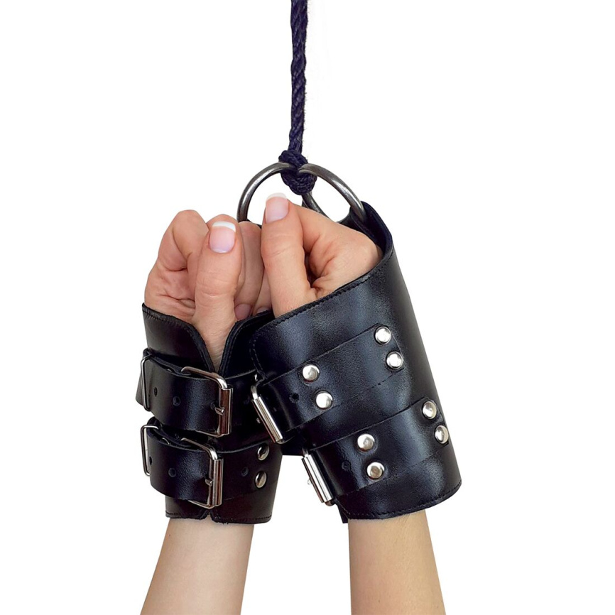 Манжети для підвісу за руки Art of Sex – Kinky Hand Cuffs For Suspension, чорні, натуральна шкіра фото 1