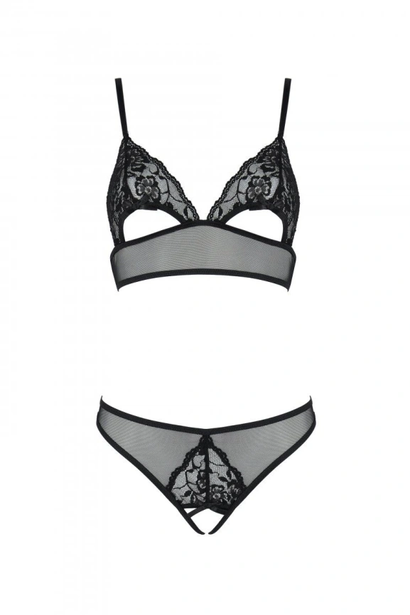 Комплект из браллета с ажурным лифом и открытыми трусиками Passion CHRISTA SET Open Bra S/M black фото 3