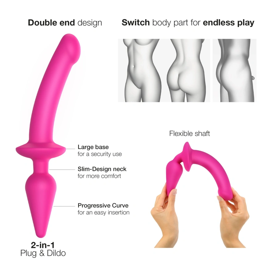Анальная пробка с дилдо 2в1 Strap-On-Me SWITCH PLUG-IN DILDO Fuchsia L, диаметр 4,5/3,4 см фото 2
