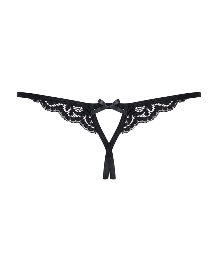 Мереживні танги з двома отворами Obsessive 831-THC-1 crotchless thong S/M, чорні, бантики фото 6
