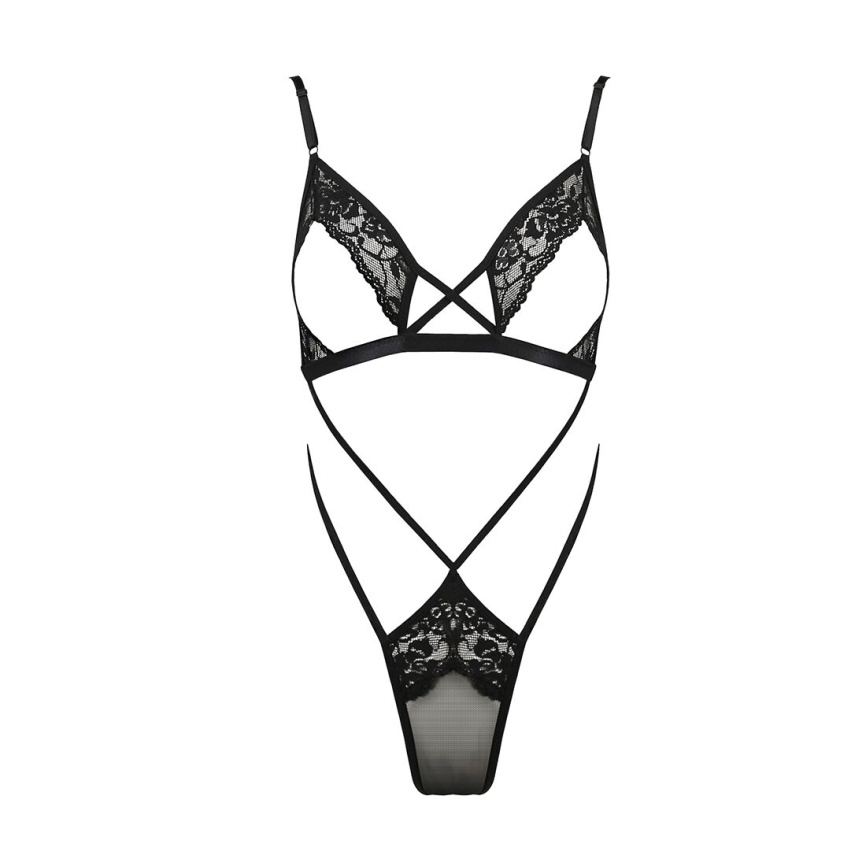 Боді-монокіні з відкритими грудьми Passion DIABOLINA BODY S/M, black фото 3