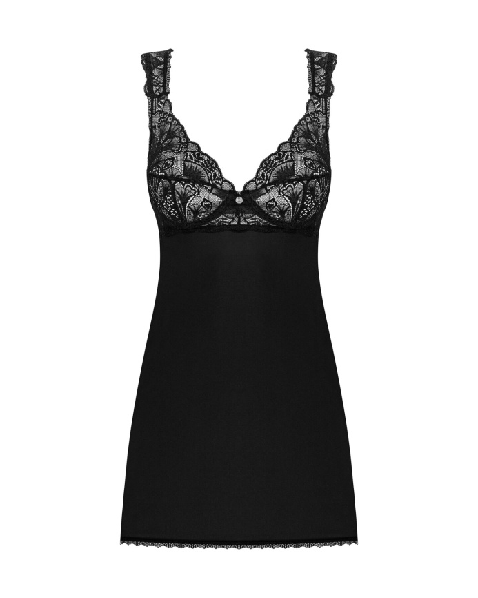 Сорочка бебі-дол з мереживом на грудях Obsessive Donna Dream babydoll XL/2XL Black, стрінги фото 3