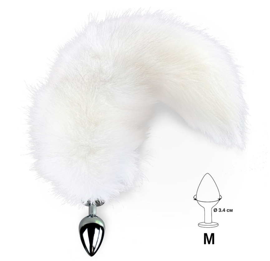 Металева анальна пробка з хвостом із натурального хутра Art of Sex size M White fox фото 2