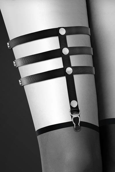 Гартер на ногу Bijoux Pour Toi - 3 THONGS Black, сексуальная подвязка, экокожа фото 2