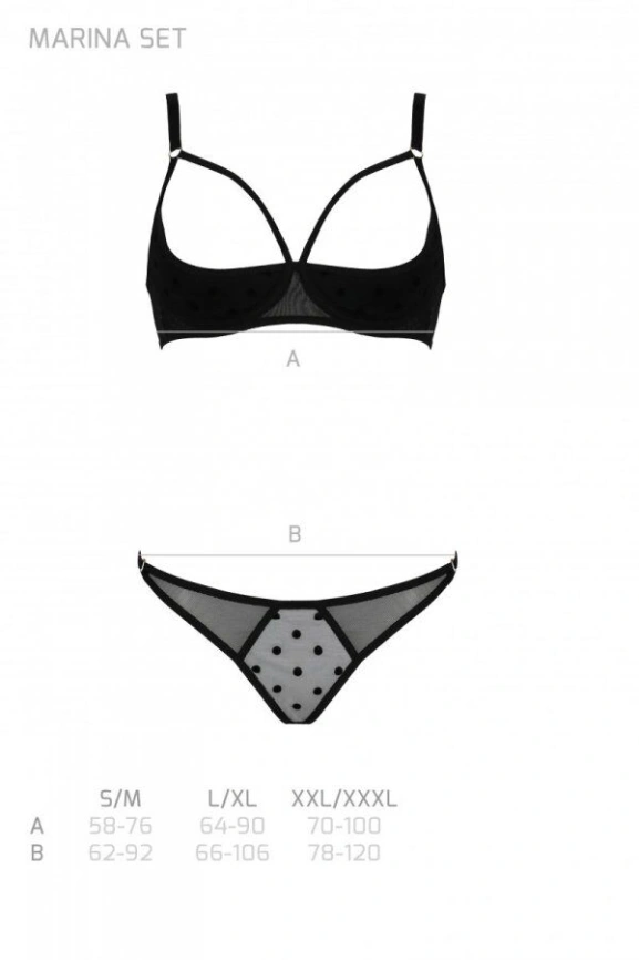 Эротический комплект Passion MARINA SET WITH OPEN BRA, XXL/XXXL, black, открытые чашки фото 5