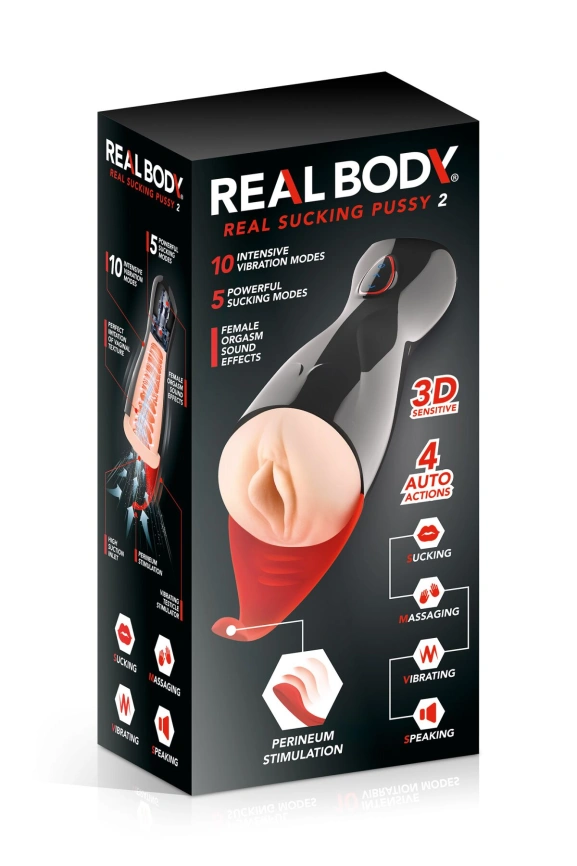 Премиум-вибромастурбатор Real Body - Real Sucking Pussy 2, всасывание, звук, стимуляция промежности фото 6