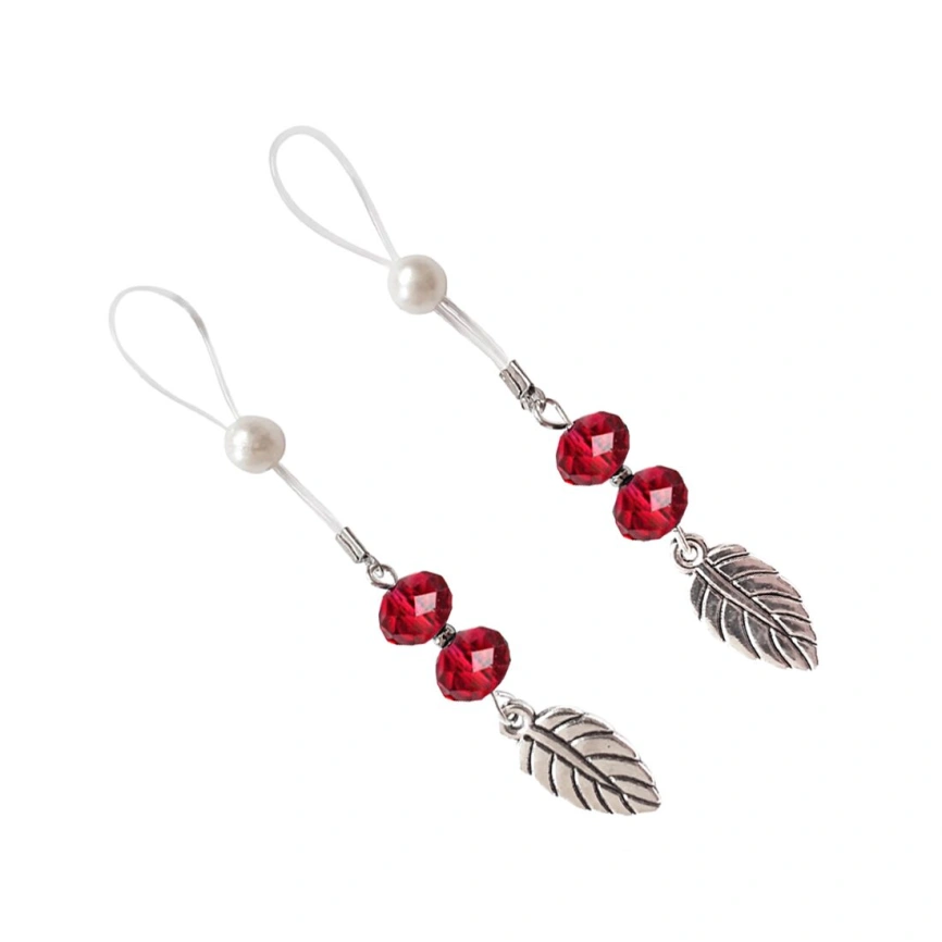Украшения с бусинами и листиком для сосков Art of Sex – Nipple Jewelry Leaf, красные фото 3