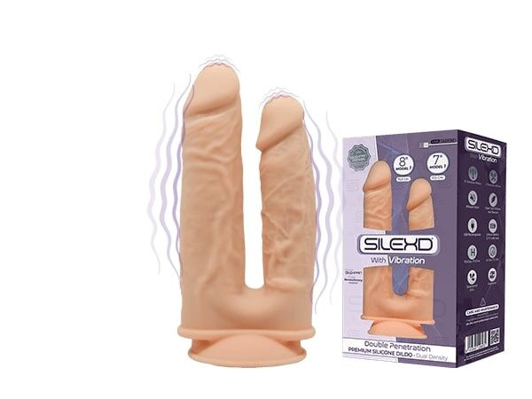 Фалоімітатор подвійний з вібрацією SilexD Double Gusto Flesh Motor (Model 1 size 8" & 7"), двошарови фото 2