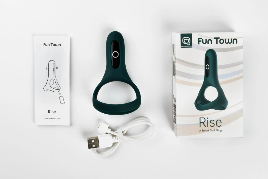 Двойное эрекционное кольцо Fun Town Rise Turquoise, управление со смартфона фото 4