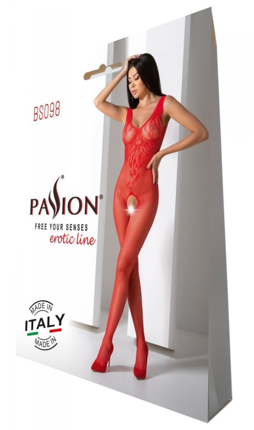 Бодістокінг з крилами Passion BS098 One Size, red, середня сітка, відкритий доступ фото 6