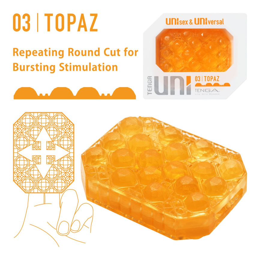 Унісекс-стимулятор Tenga UNI Topaz, помаранчевий, рельєф у вигляді горбків, лубрикант у комплекті фото 2