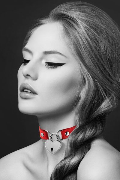 Чокер з замочком-сердечком Bijoux Pour Toi - HEART LOCK Red, екошкіра фото 1
