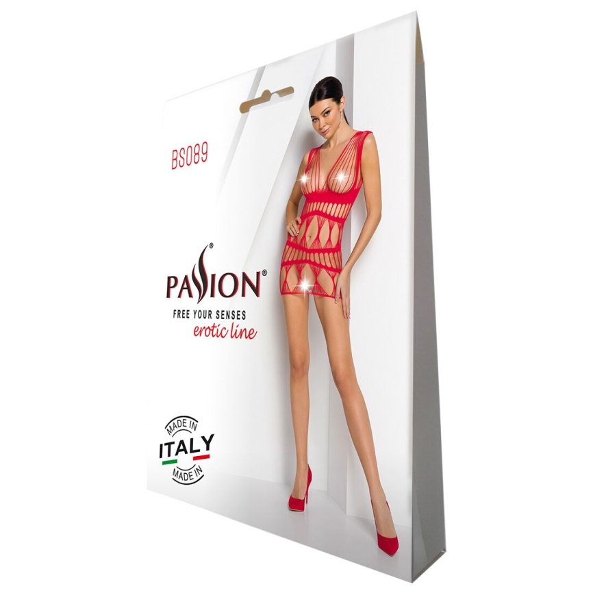 Бодістокінг-сукня Passion BS089 red, міні, плетіння у вигляді павутини фото 6