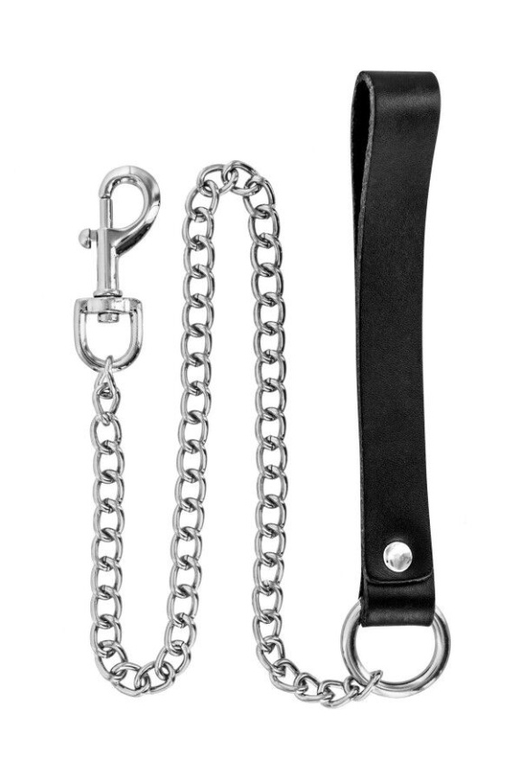 Повідець з натуральної шкіри Fetish Tentation Premium Metal leash with cowhide leather wrist 72 см фото 1