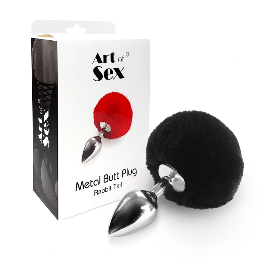 Металлическая анальная пробка М Art of Sex - Metal Butt plug Rabbit Tail Black, диаметр 3,4 см фото 3