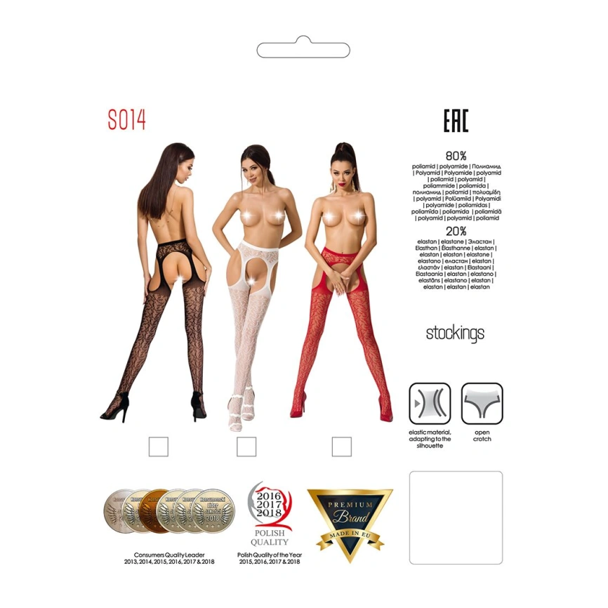 Кружевные колготки-бодистокинги Passion S014 One Size, Red, имитация чулок и пояса с гартерами фото 10