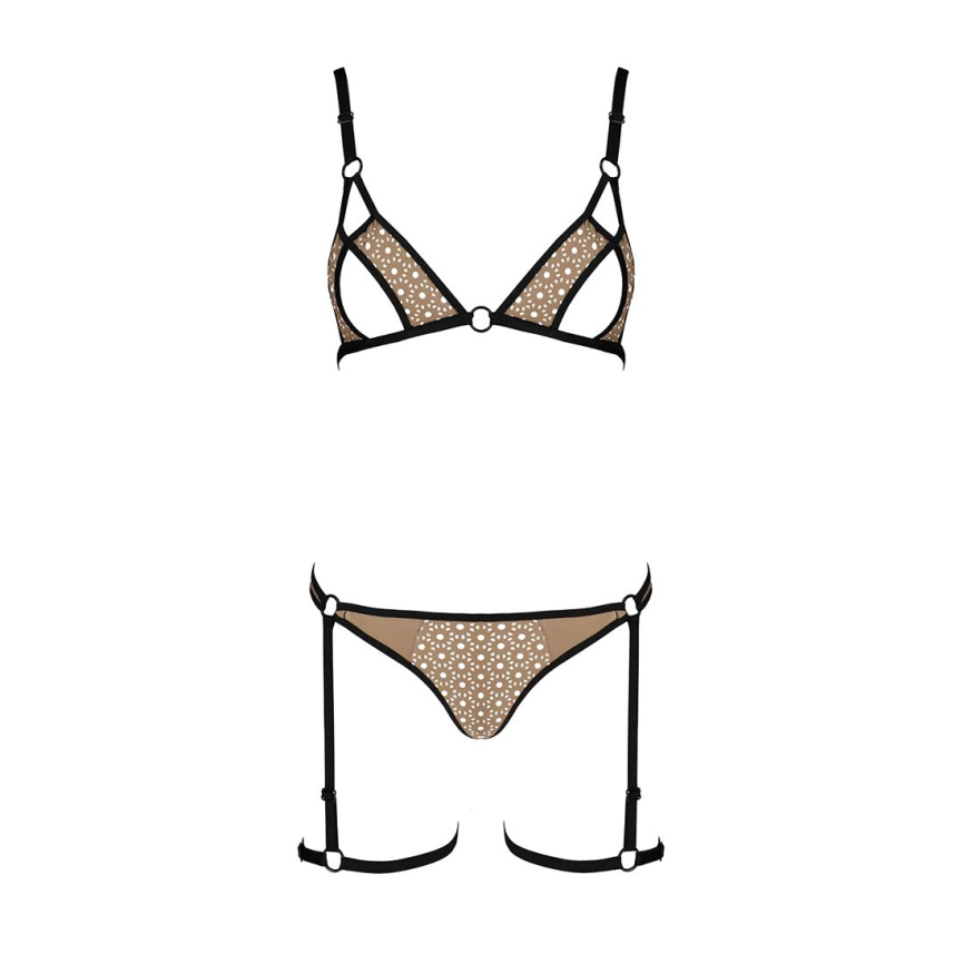 Еротичний комплект спідньої білизни Passion GABI SET XXL/XXXL beige, трусики з гартерами фото 10