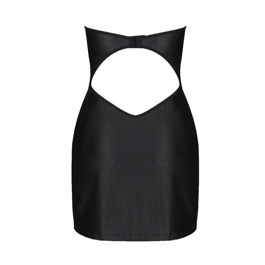 Мінісукня з екошкіри Passion CELINE CHEMISE 6XL/7XL, black, шнурівка, трусики в комплекті фото 8
