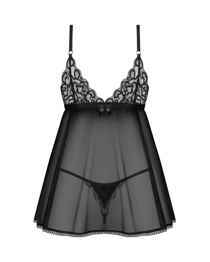 Сорочка бебі-дол Obsessive Blomentis babydoll & thong, XS/S, мереживний ліф, стрінги в комплекті фото 4