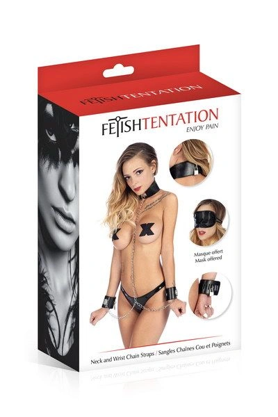 Ошейник с наручниками и цепочкой Fetish Tentation Neck and Wrist Chain Straps с маской на глаза фото 3