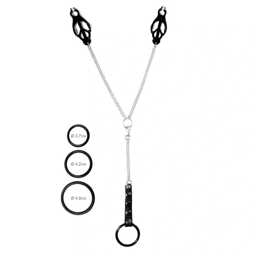 Зажимы для сосков Art of Sex - Nipple clamps for Men Black clover с эрекционными кольцами фото 1