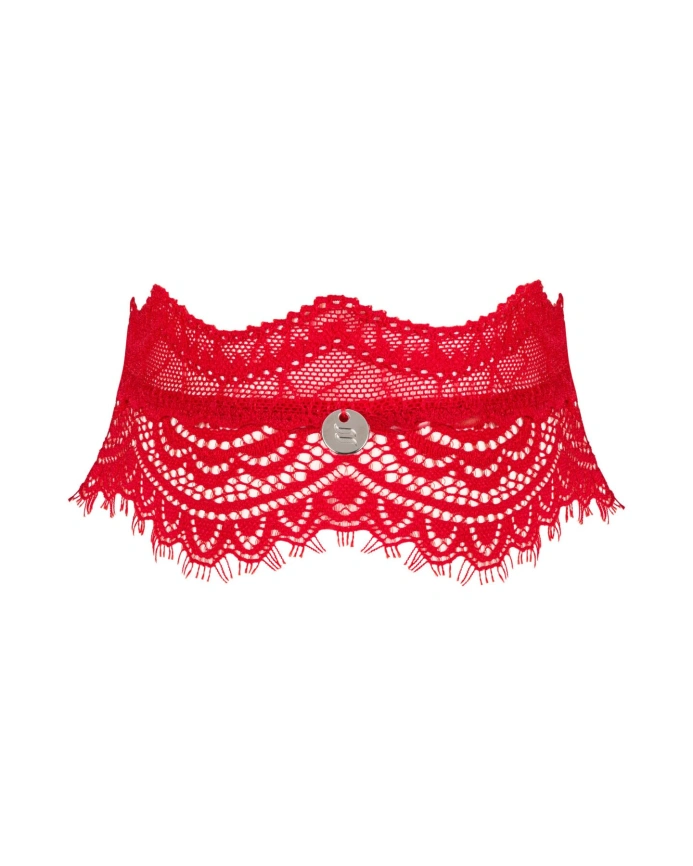Широкий кружевной чокер Obsessive Bergamore choker, red фото 1