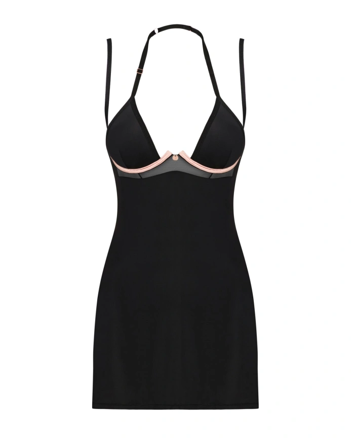 Сорочка Obsessive Selinne chemise & thong M/L Black, стринги, двойные бретели фото 3