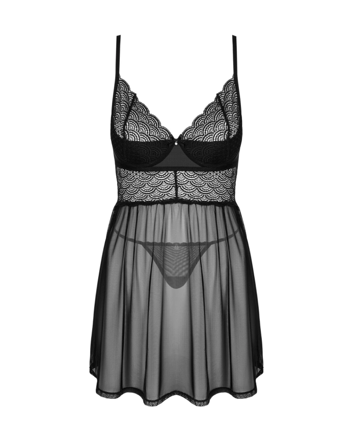 Эротический комплект Obsessive Chemeris babydoll & thong M/L, пеньюар и стринги фото 3