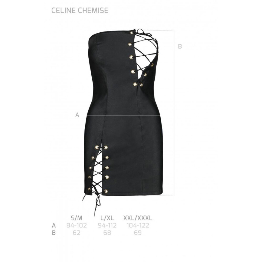 Мінісукня з екошкіри Passion CELINE CHEMISE XXL/XXXL, black, шнурівка, трусики в комплекті фото 7